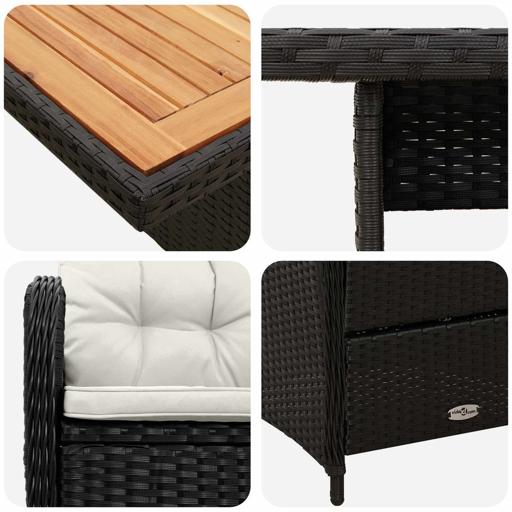 Outdoortisch-Set 3 pcs Schwarz und Cremeweiß