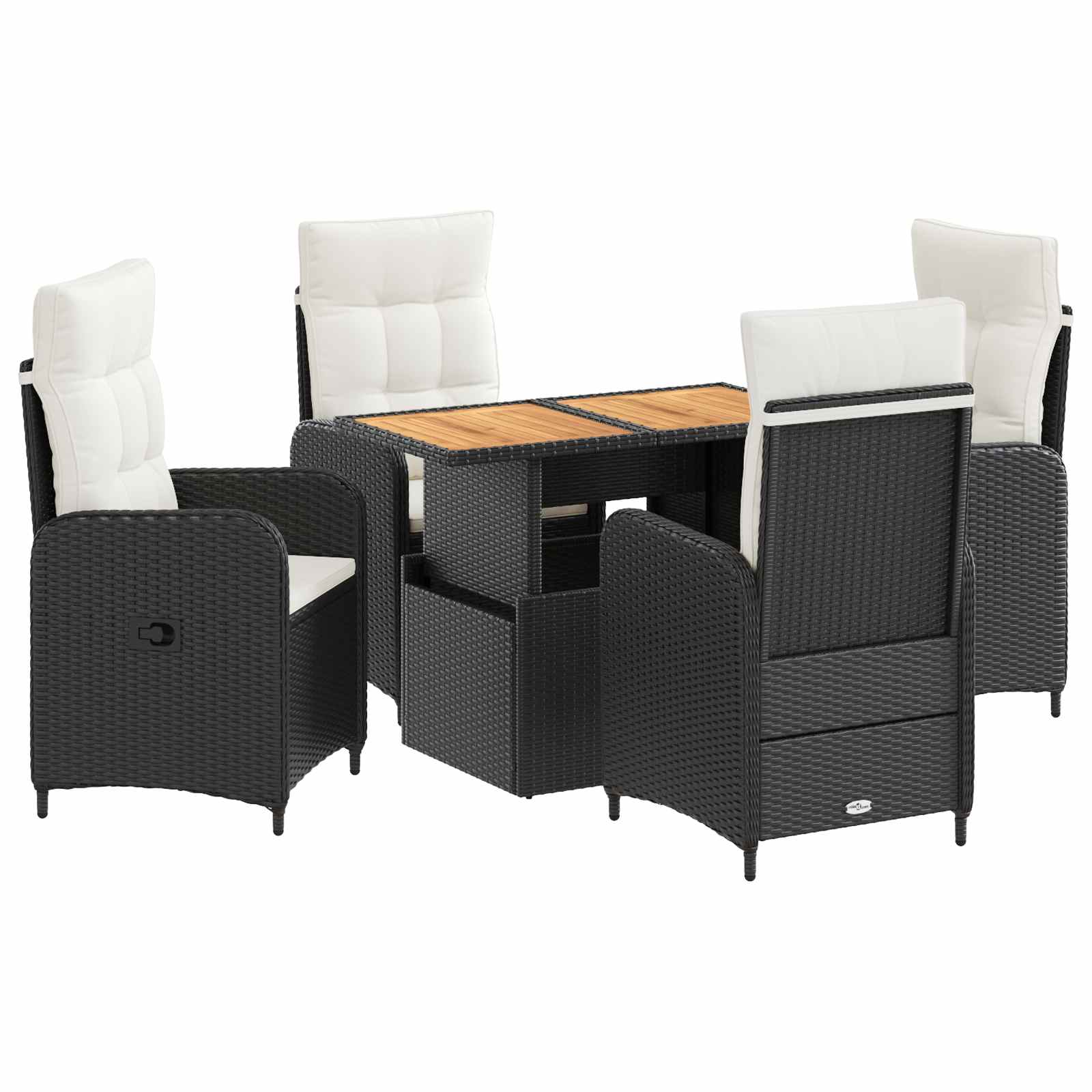 Outdoortisch-Set 5 pcs Schwarz und Cremeweiß