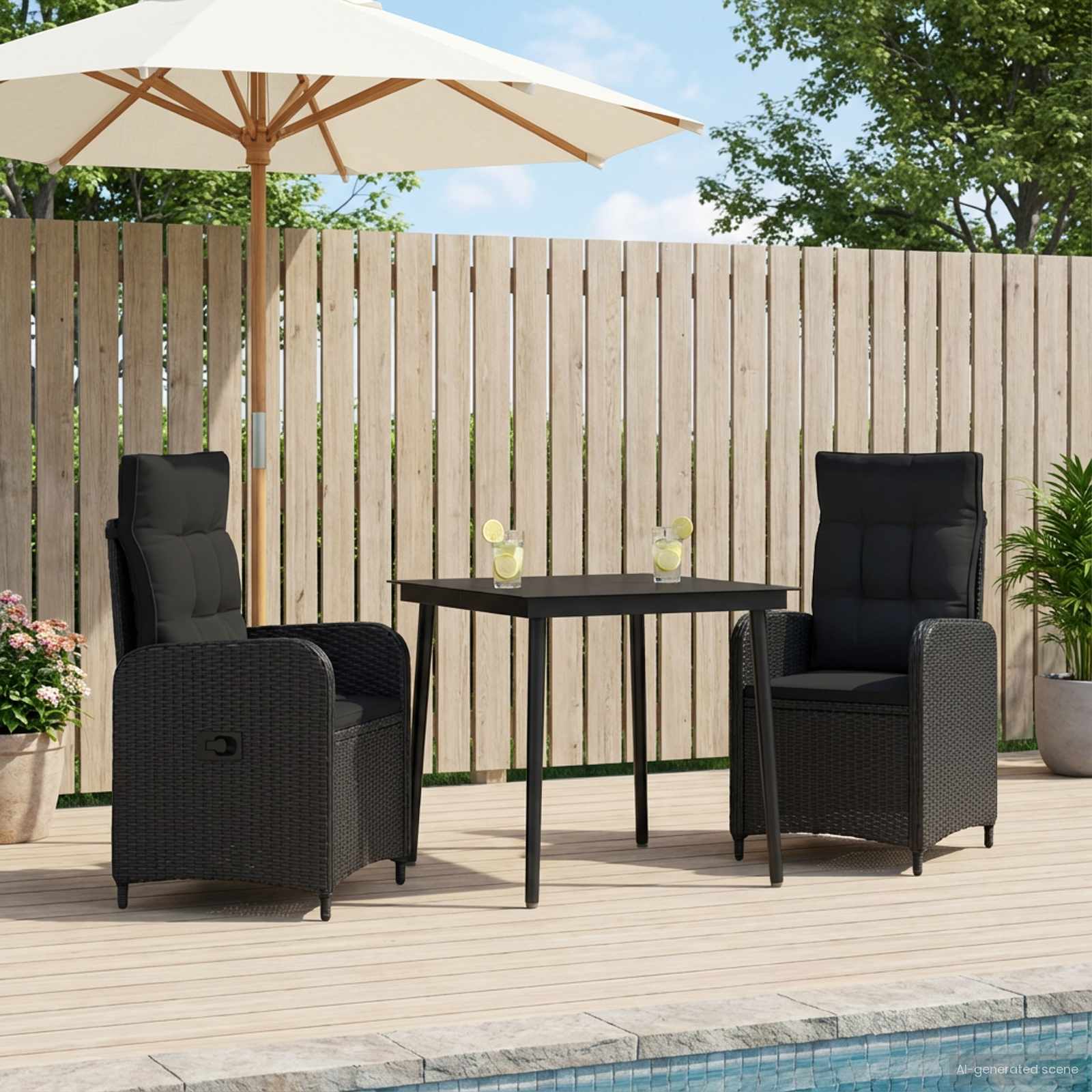 Sofa-Tischset mit Kissen mit Kissen 3 pcs Schwarz