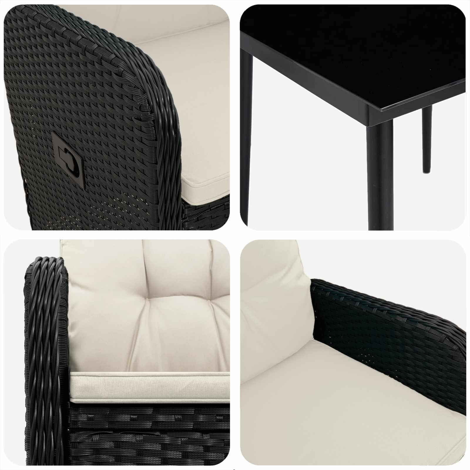 Sofa-Tischset mit Kissen mit Kissen 5 pcs Schwarz und Cremeweiß