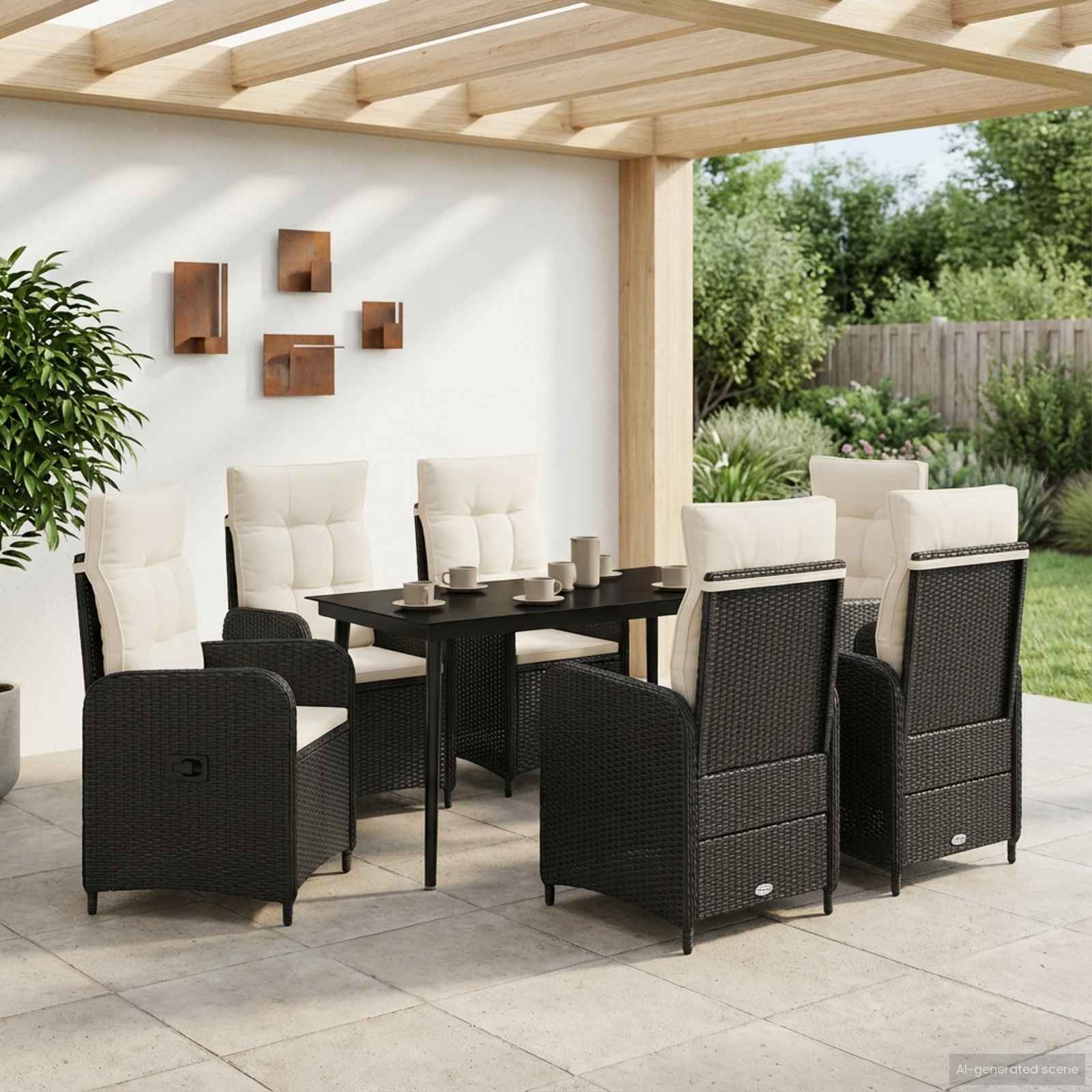 Sofa-Tischset mit Kissen mit Kissen 7 pcs Schwarz und Cremeweiß