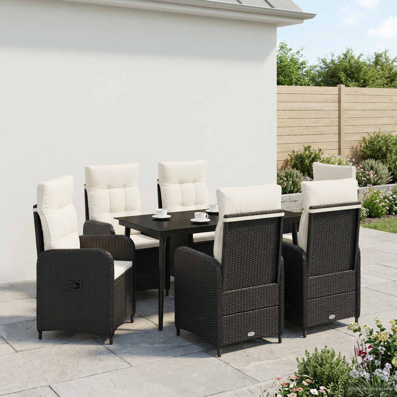 Sofa-Tischset mit Kissen mit Kissen 7 pcs Schwarz und Cremeweiß
