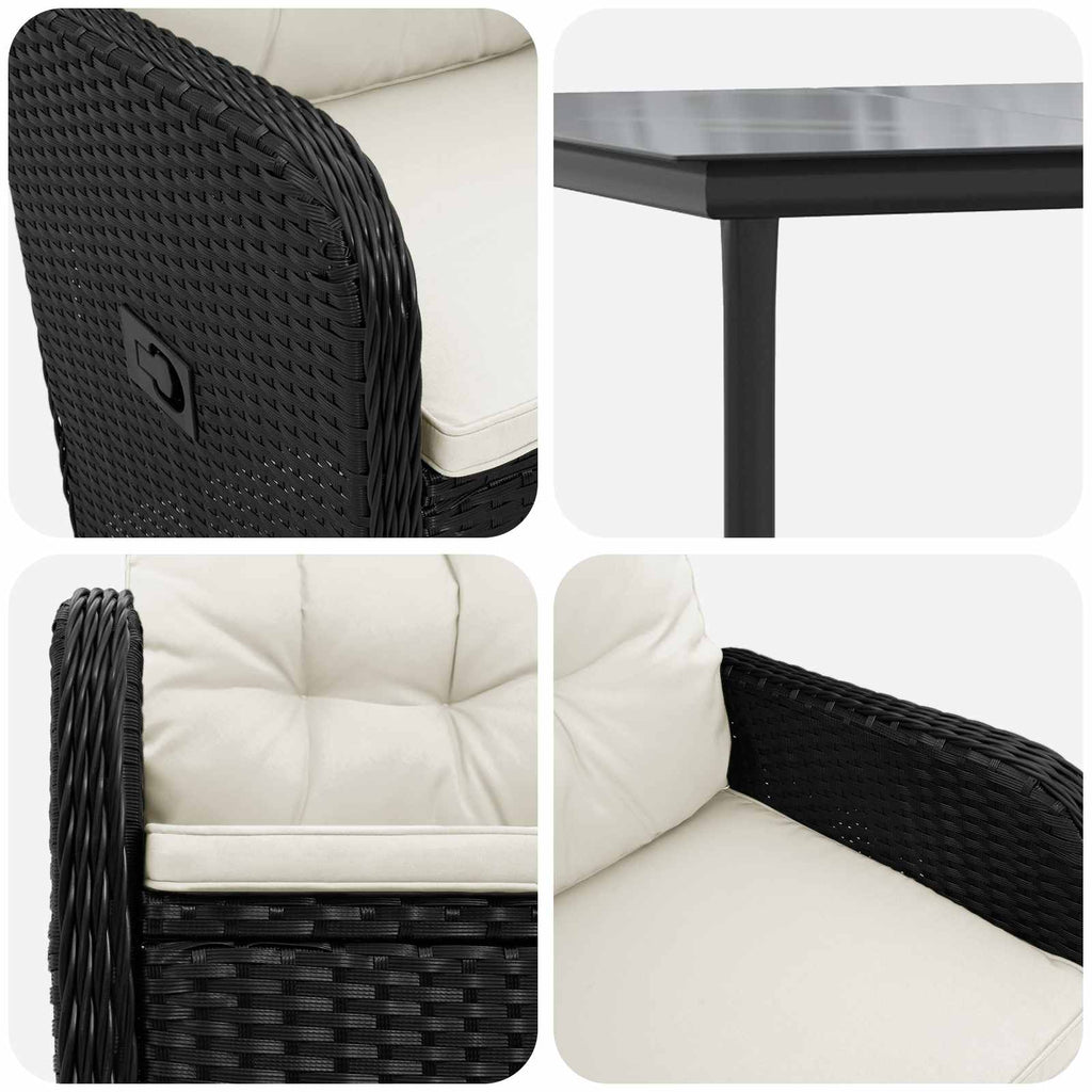 Sofa-Tischset 7 pcs PE Rattan und pulverbeschichteter Stahl