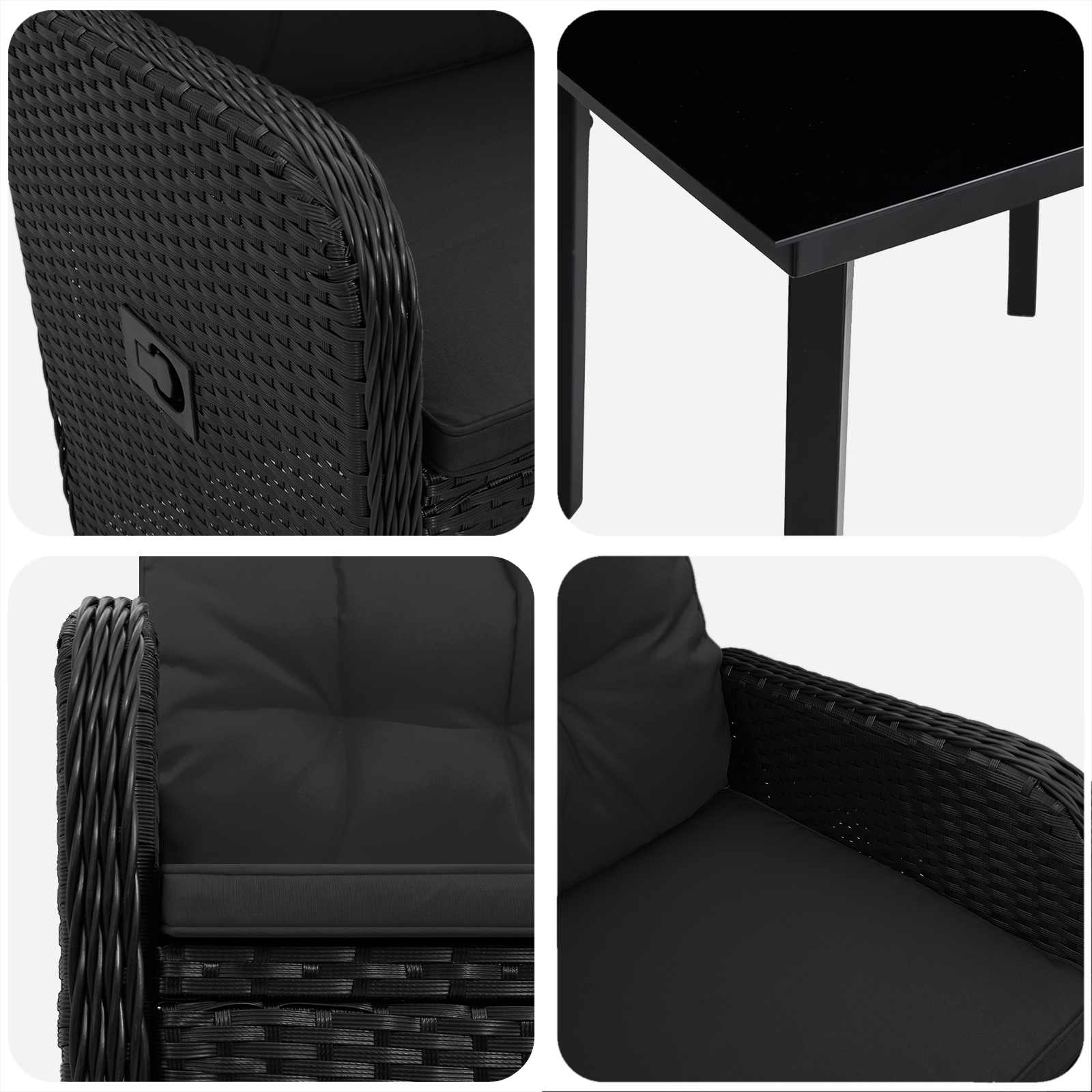 Sofa-Tischset mit Kissen mit Kissen 3 pcs Schwarz