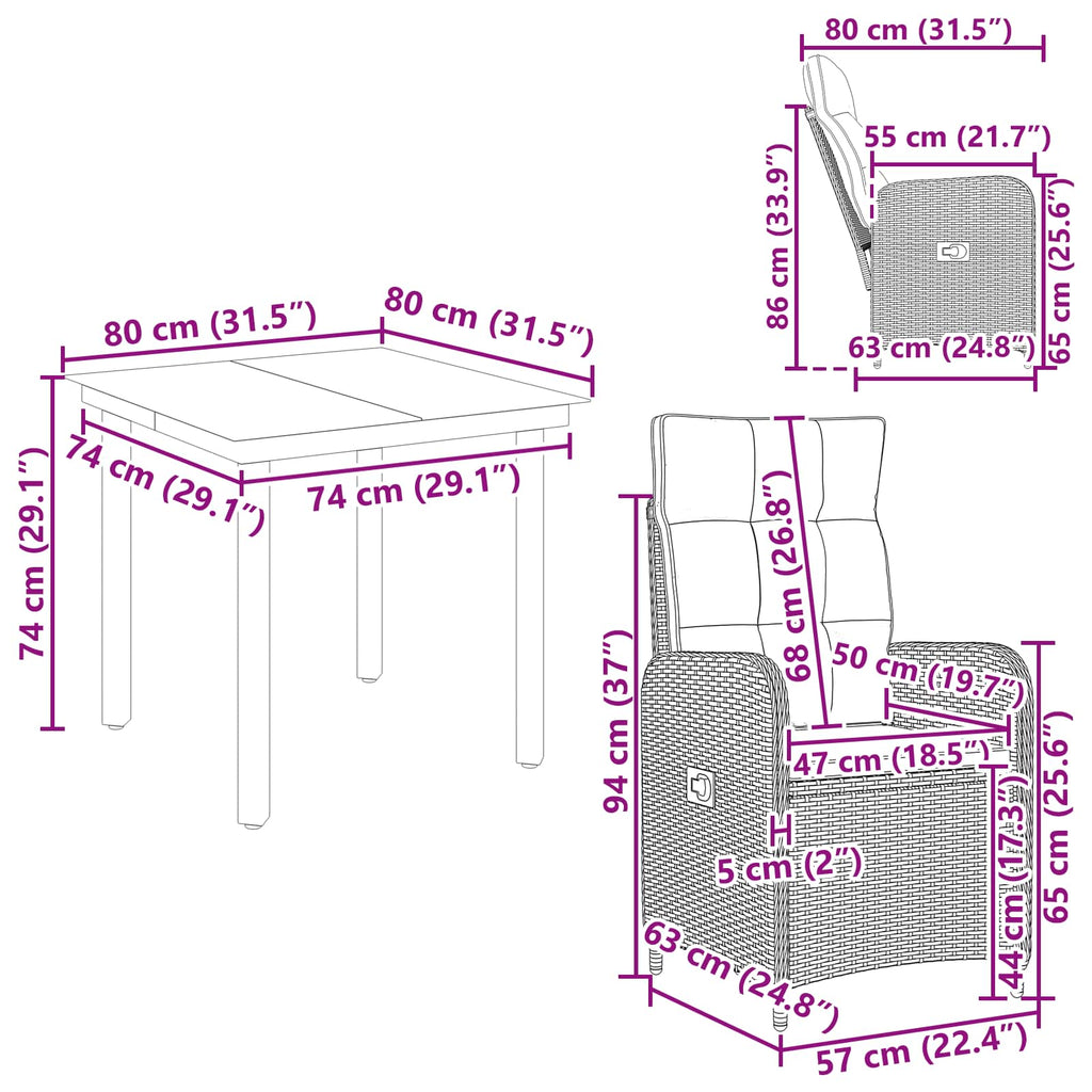 Sofa-Tischset mit Kissen mit Kissen 3 pcs Schwarz