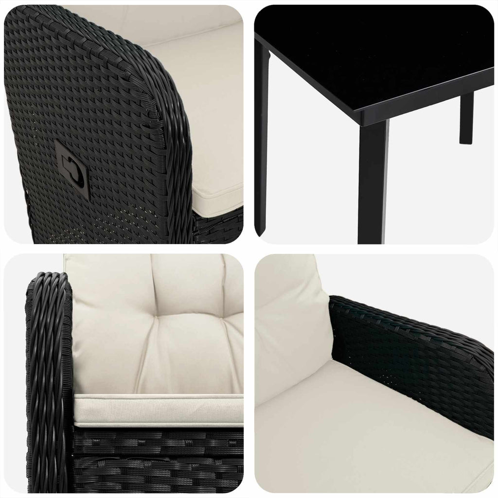 Sofa-Tischset mit Kissen mit Kissen 3 pcs Schwarz und Cremeweiß