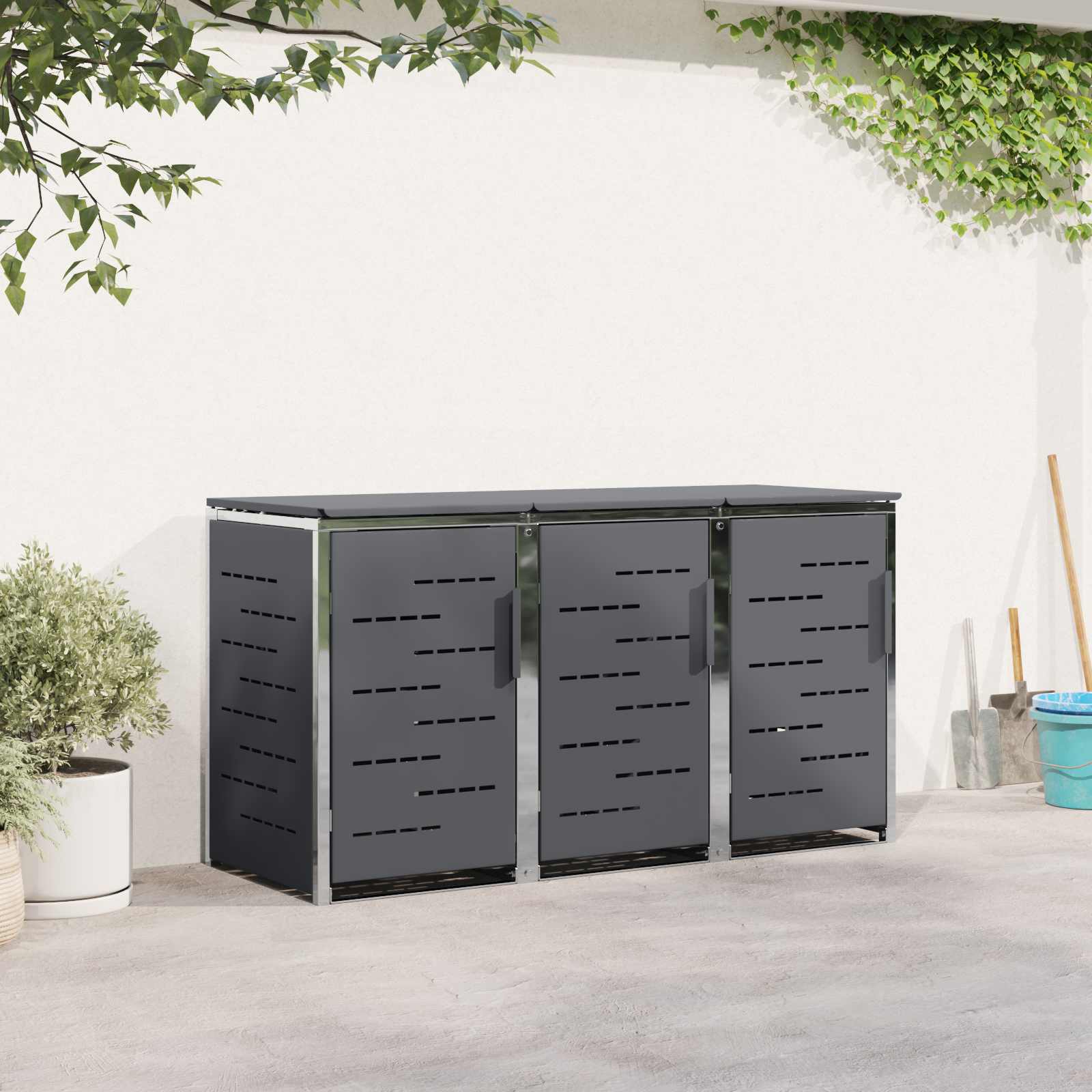 Mülltonnenbox for 3 Bins 240L Edelstahl Anthrazit