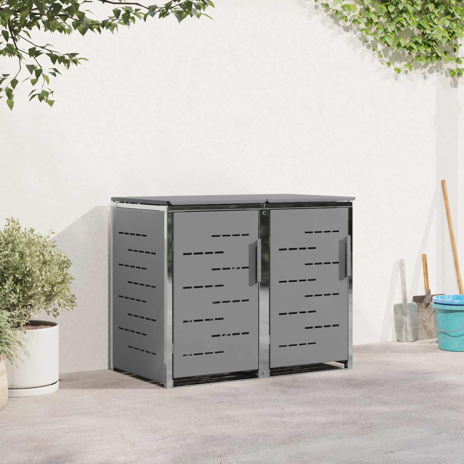 Mülltonnenbox for 2 Bins 240L Edelstahl Grau
