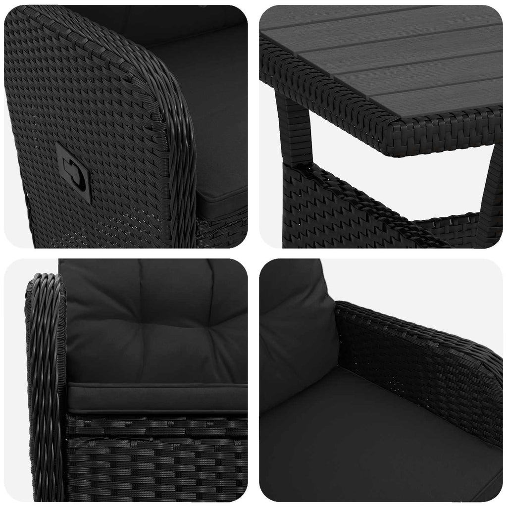 Outdoortisch-Set 3 pcs Schwarz Poly-Rattan