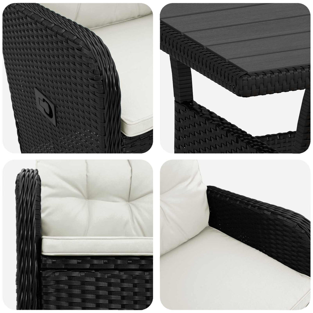 Outdoortisch-Set 3 pcs Schwarz und Cremeweiß Poly-Rattan