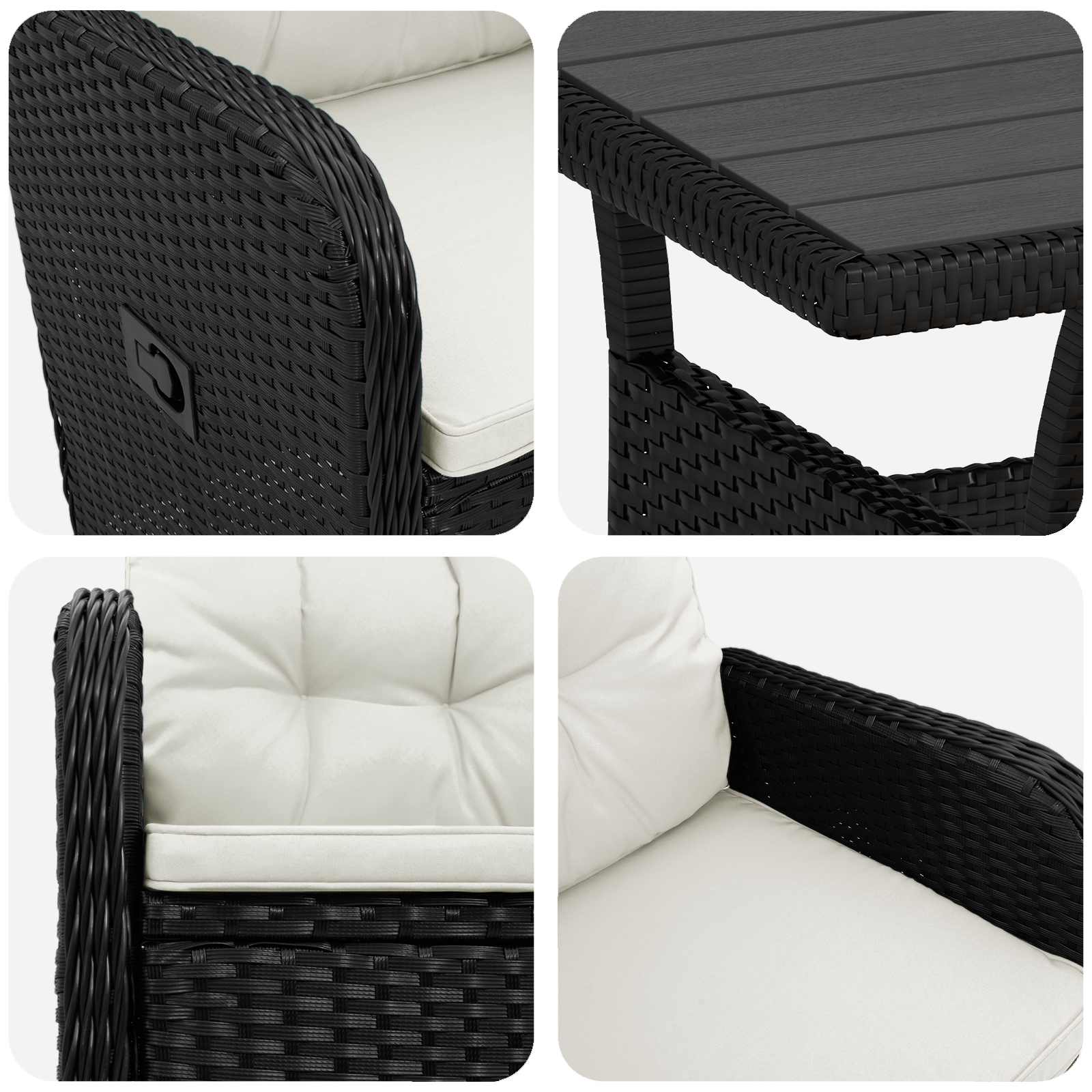 Outdoortisch-Set 3 pcs Schwarz und Cremeweiß Poly-Rattan