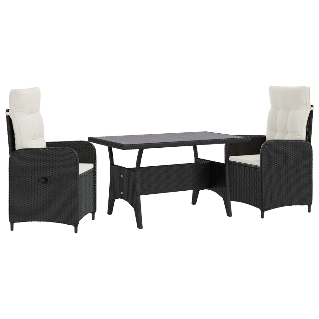 Outdoortisch-Set 3 pcs Schwarz und Cremeweiß Poly-Rattan