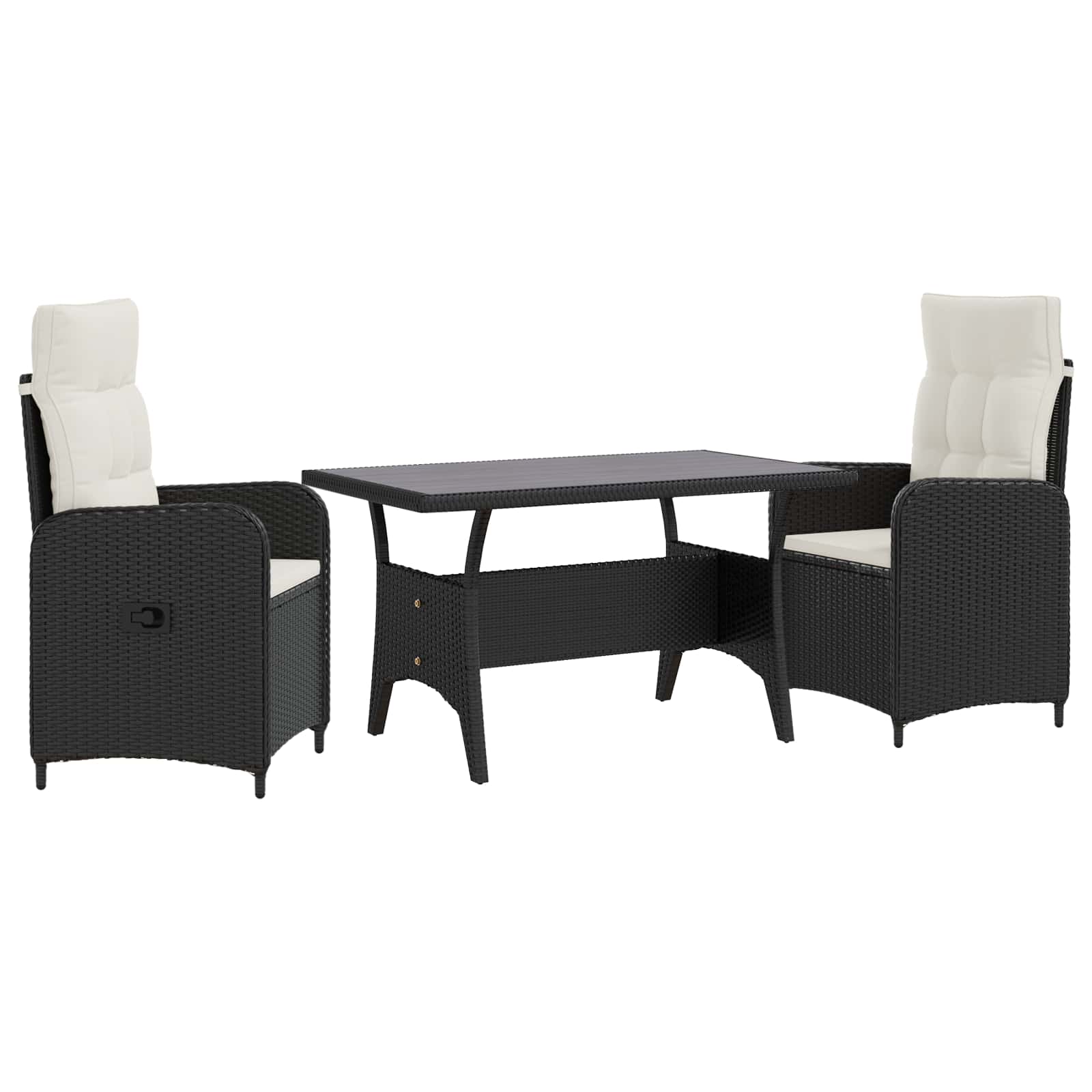 Outdoortisch-Set 3 pcs Schwarz und Cremeweiß Poly-Rattan