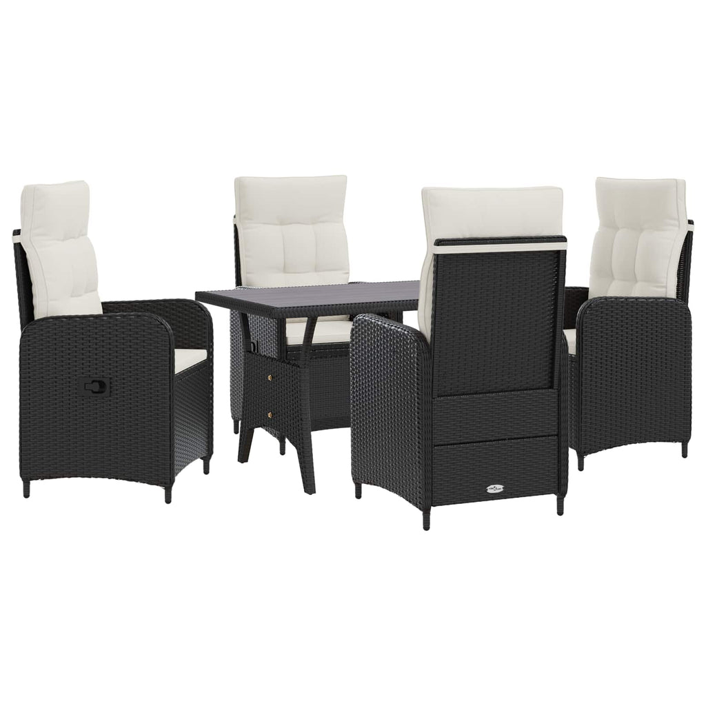 Outdoortisch-Set 5 pcs Schwarz und Cremeweiß Poly-Rattan