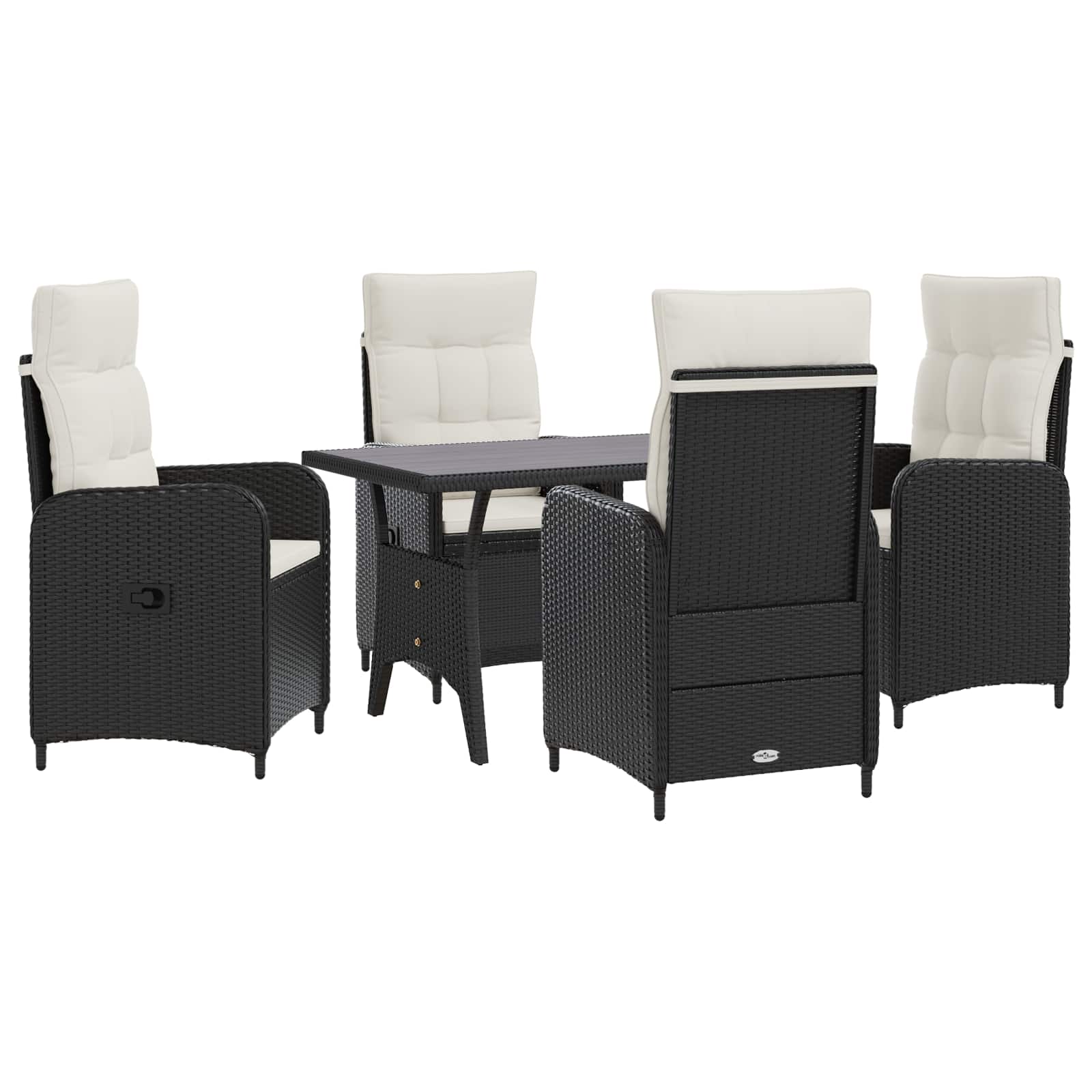 Outdoortisch-Set 5 pcs Schwarz und Cremeweiß Poly-Rattan