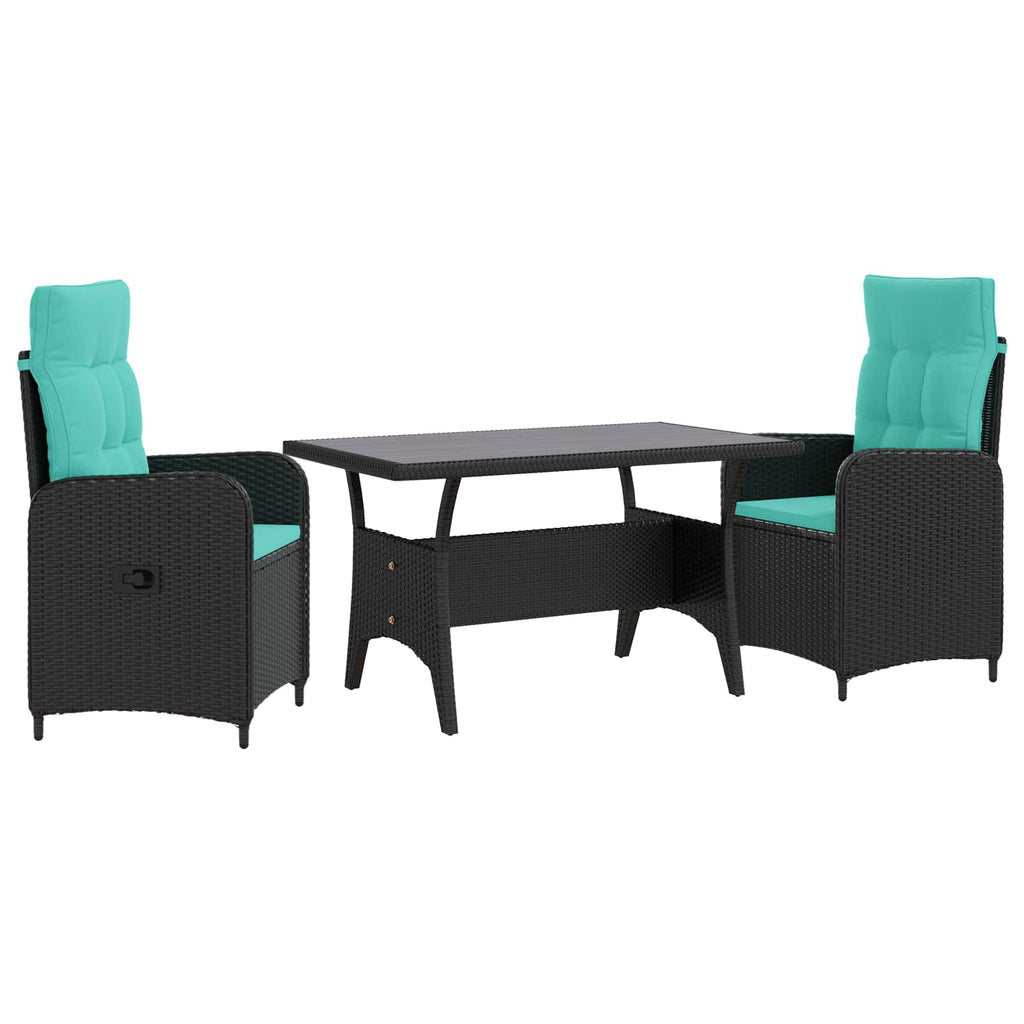 Outdoortisch-Set 3 pcs Schwarz und Türkis Poly-Rattan