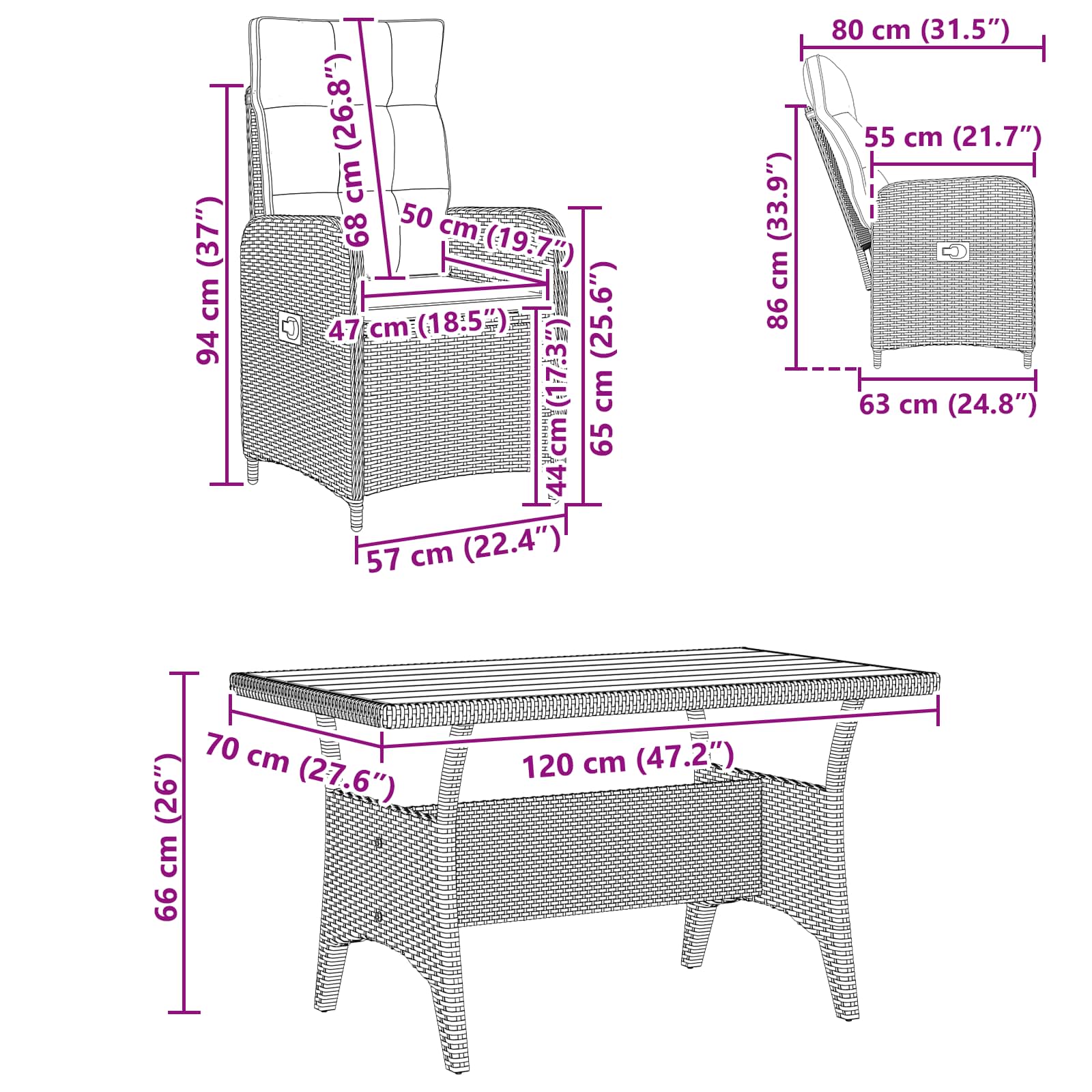 Outdoortisch-Set 3 pcs Schwarz und Türkis Poly-Rattan