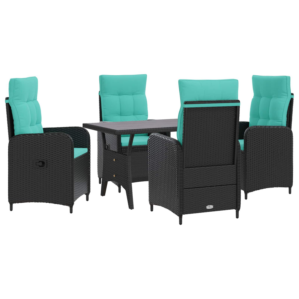 Outdoortisch-Set 5 pcs Schwarz und Türkis Poly-Rattan