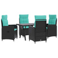 Outdoortisch-Set 5 pcs Schwarz und Türkis Poly-Rattan
