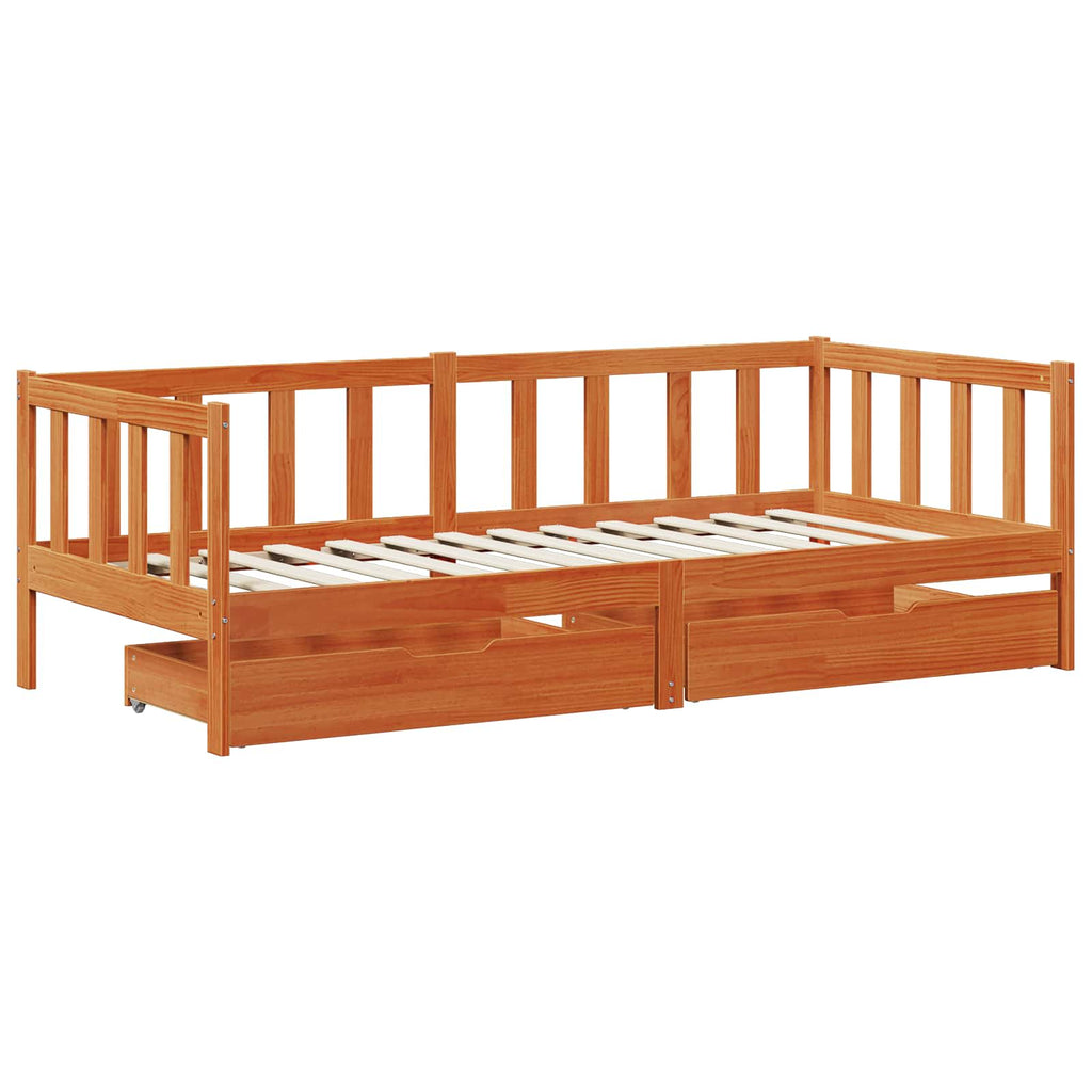 Tagesbett mit Kopfteil 3 pcs Wachsbraun Massivholz Kiefer