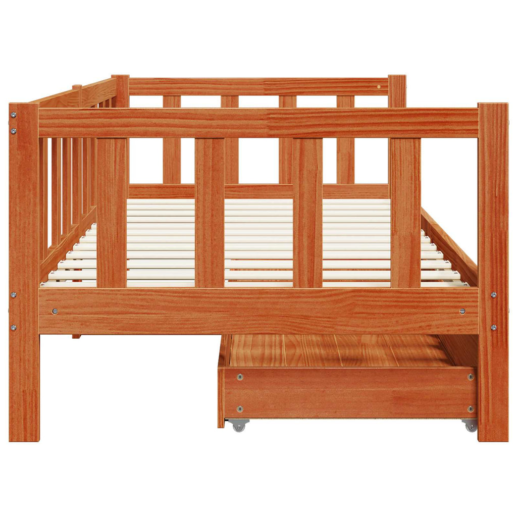 Tagesbett mit Kopfteil 3 pcs Wachsbraun Massivholz Kiefer