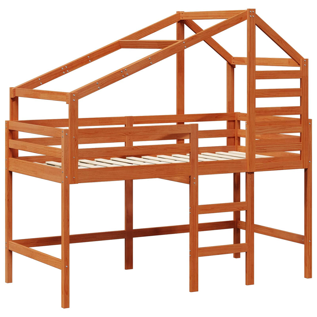 Hochbettrahmen Wachsbraun 90 x 190 cm Massives Kiefernholz