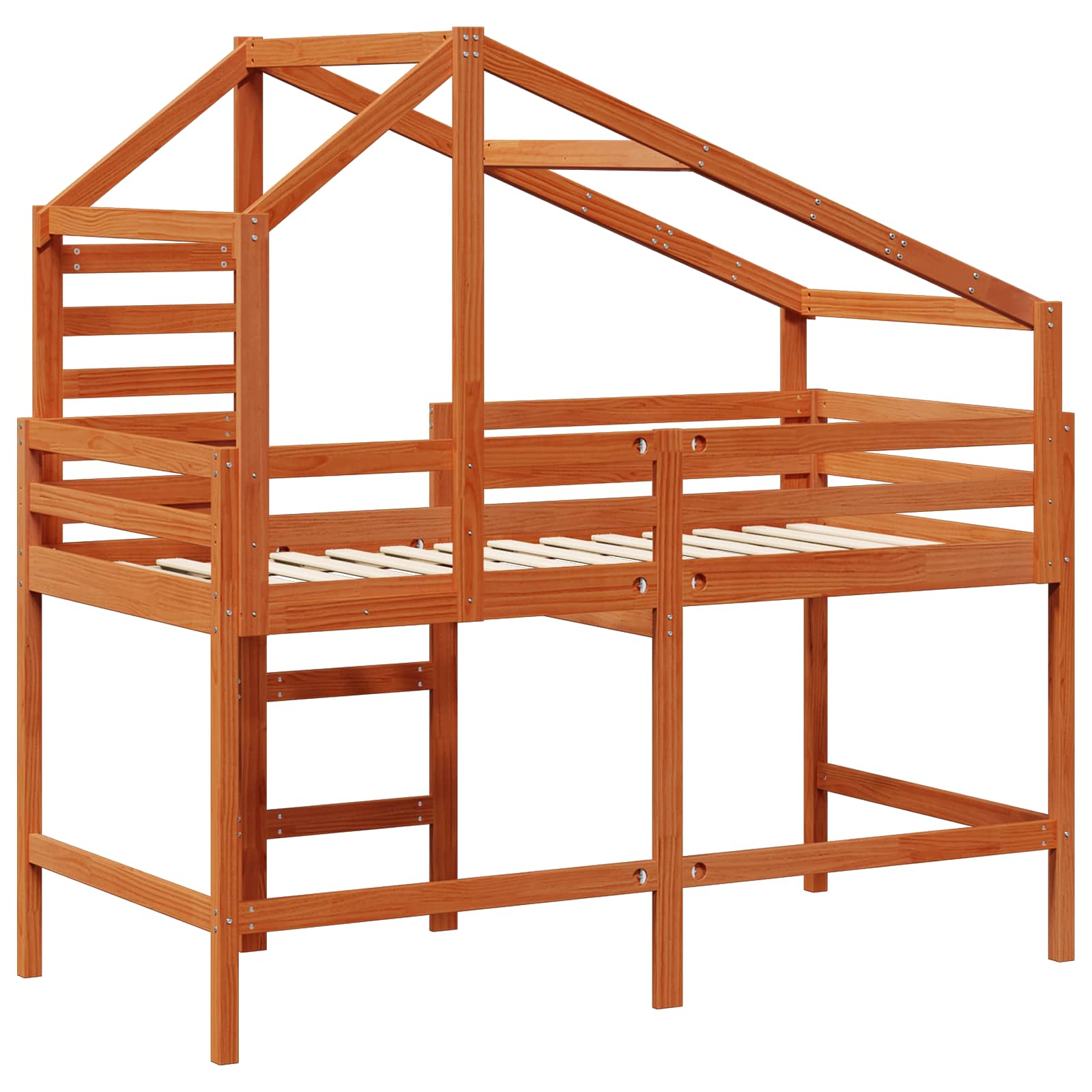 Hochbettrahmen Wachsbraun 90 x 190 cm Massives Kiefernholz