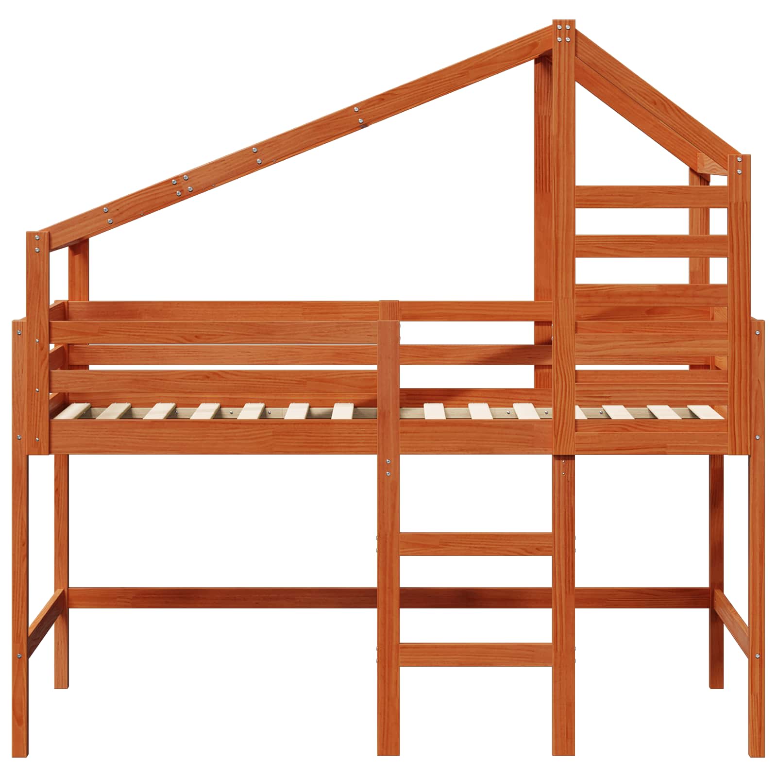 Hochbettrahmen Wachsbraun 90 x 190 cm Massives Kiefernholz