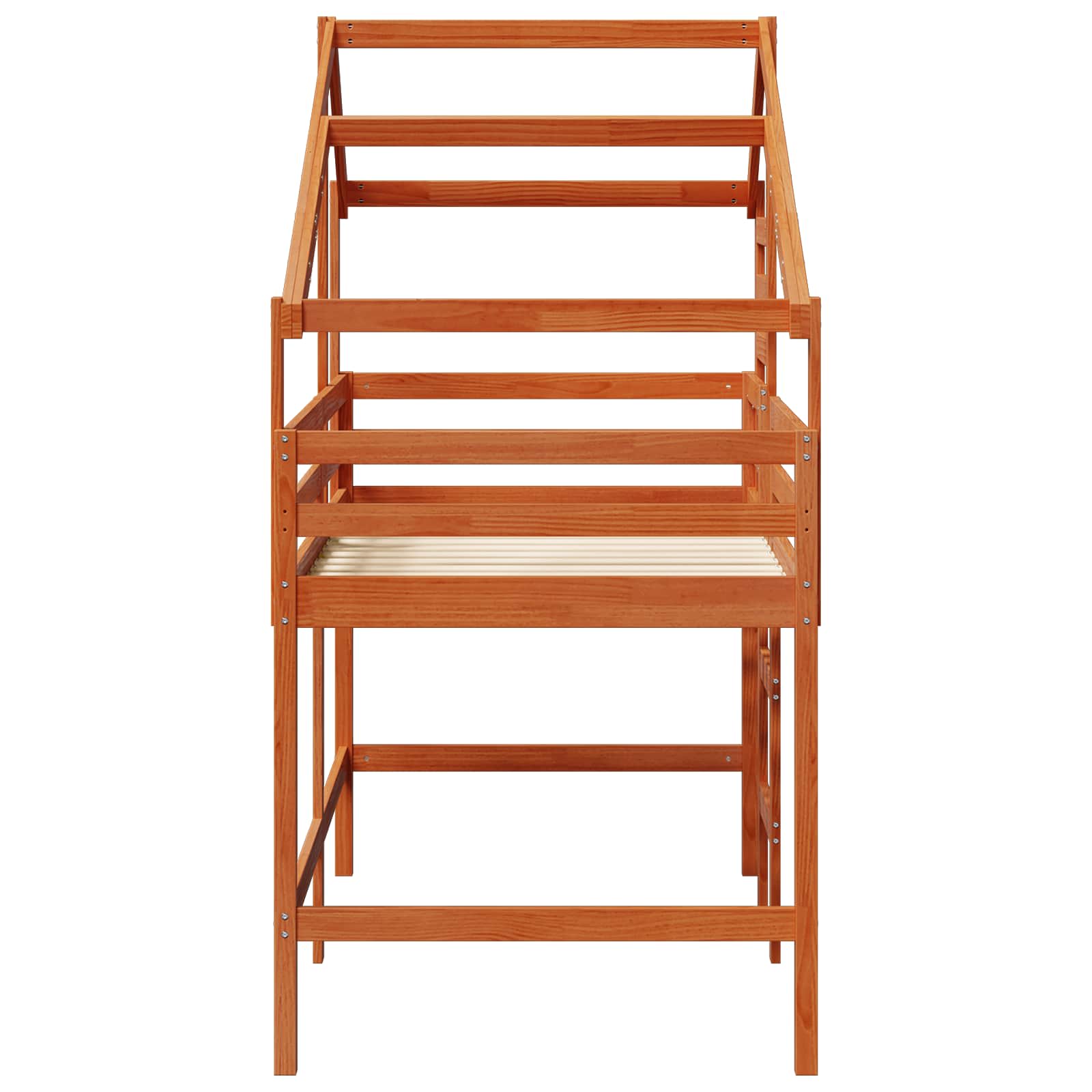 Hochbettrahmen Wachsbraun 90 x 190 cm Massives Kiefernholz