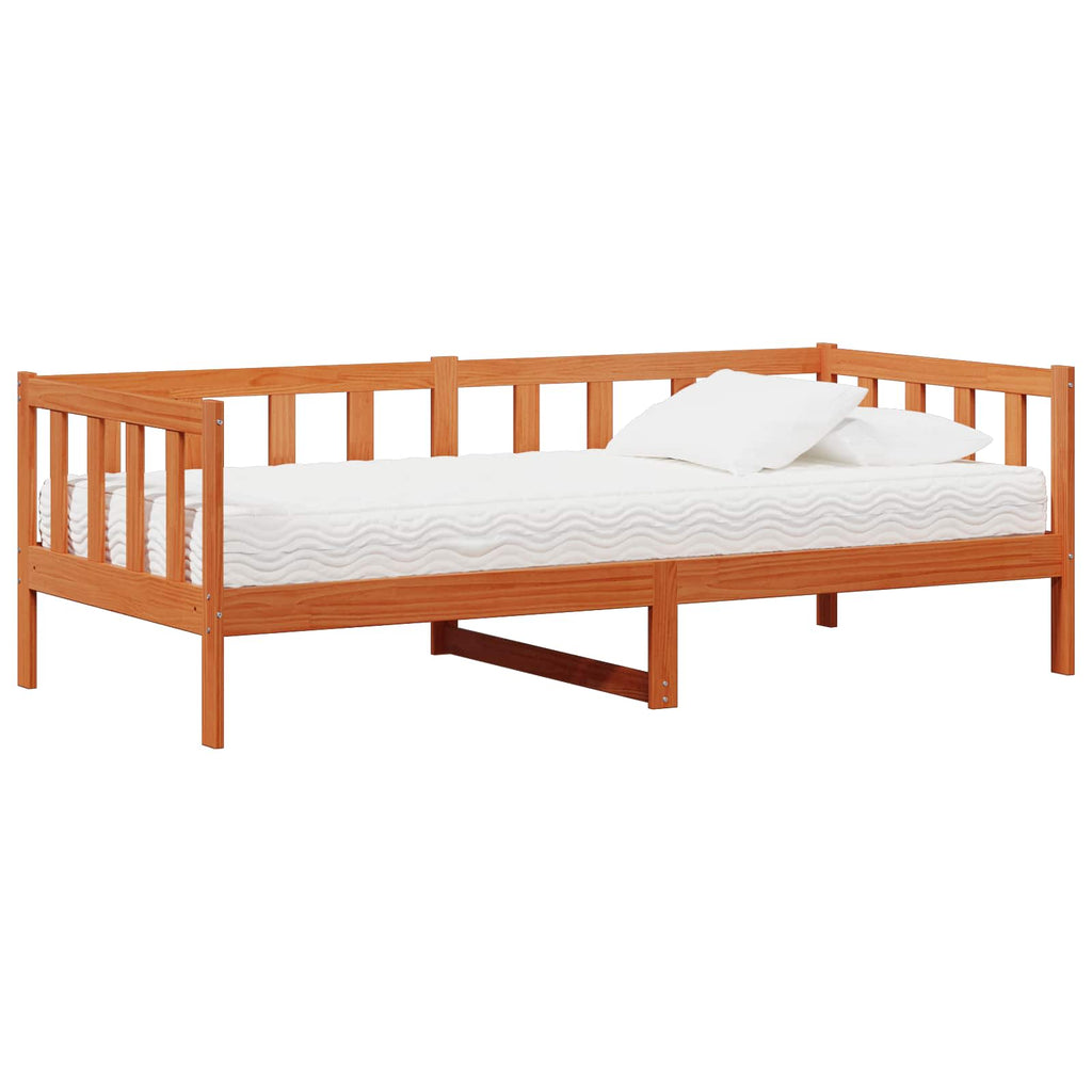 Tag-Bett mit Matratze Wachsbraun und Weiß 90 x 200 cm