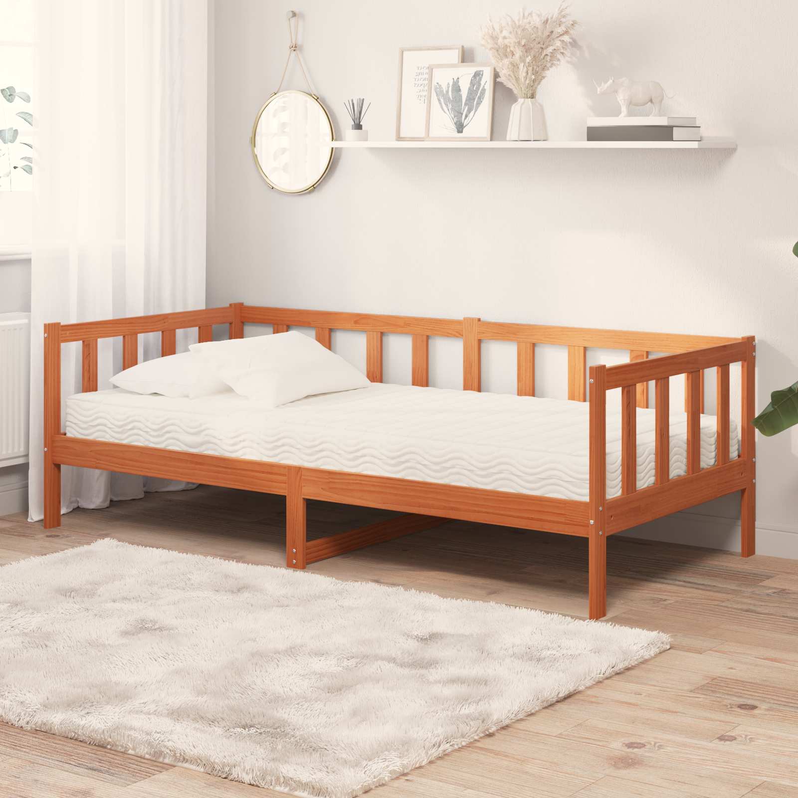 Tag-Bett mit Matratze Wachsbraun und Weiß 90 x 200 cm