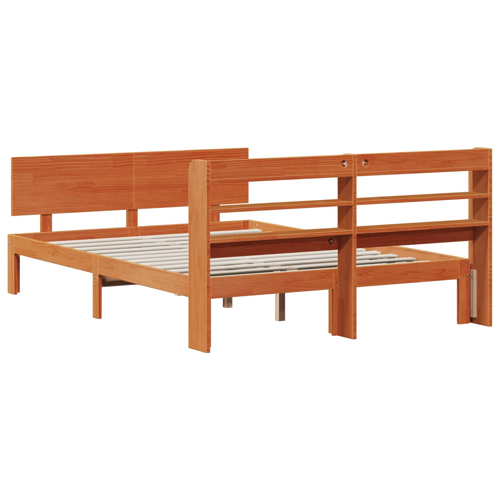 Bettrahmen mit Kopfteil 2 pcs Wachsbraun Massivholz Kiefer