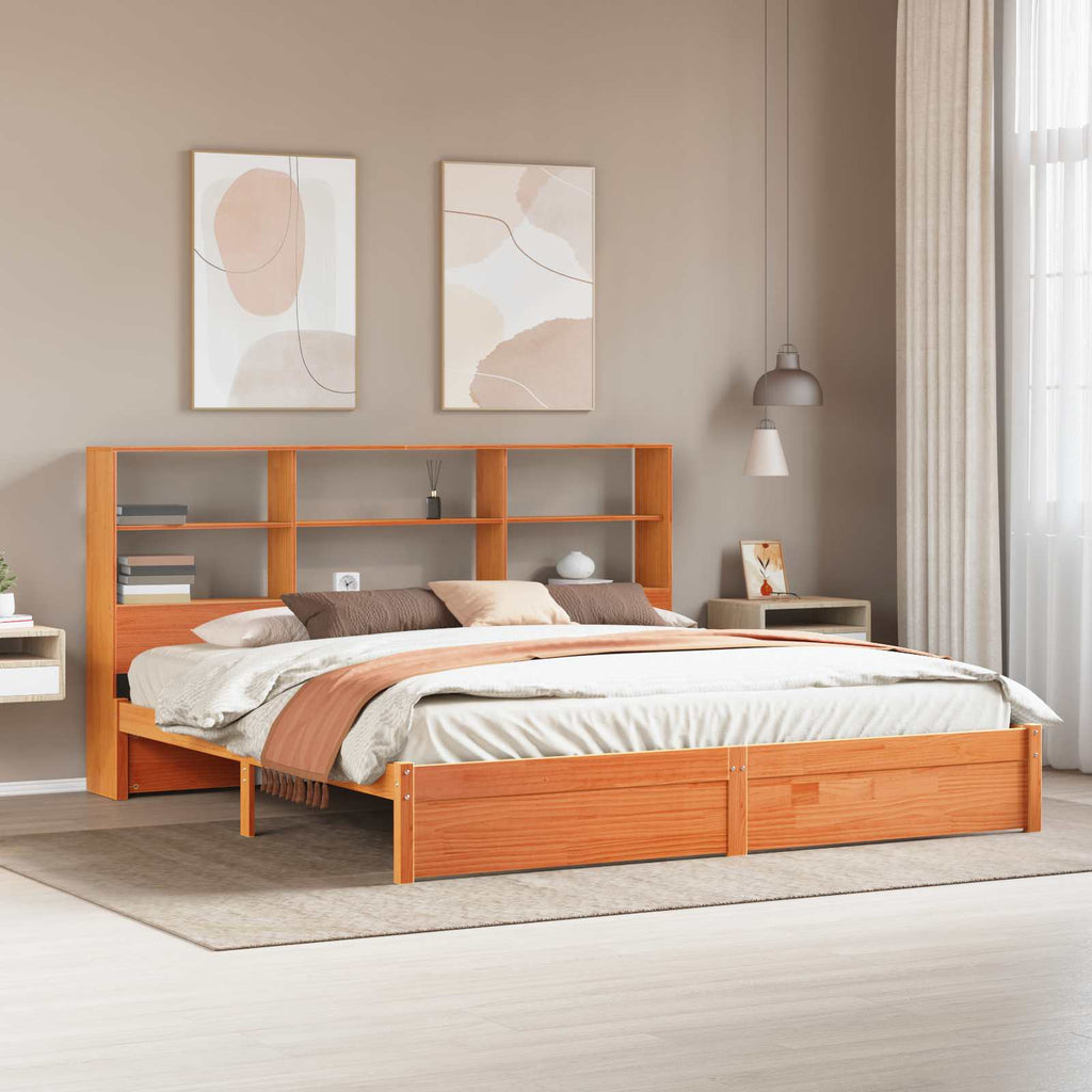Bettgestell mit Aufbewahrungskopfteil Wachsbraun 200 x 200 cm