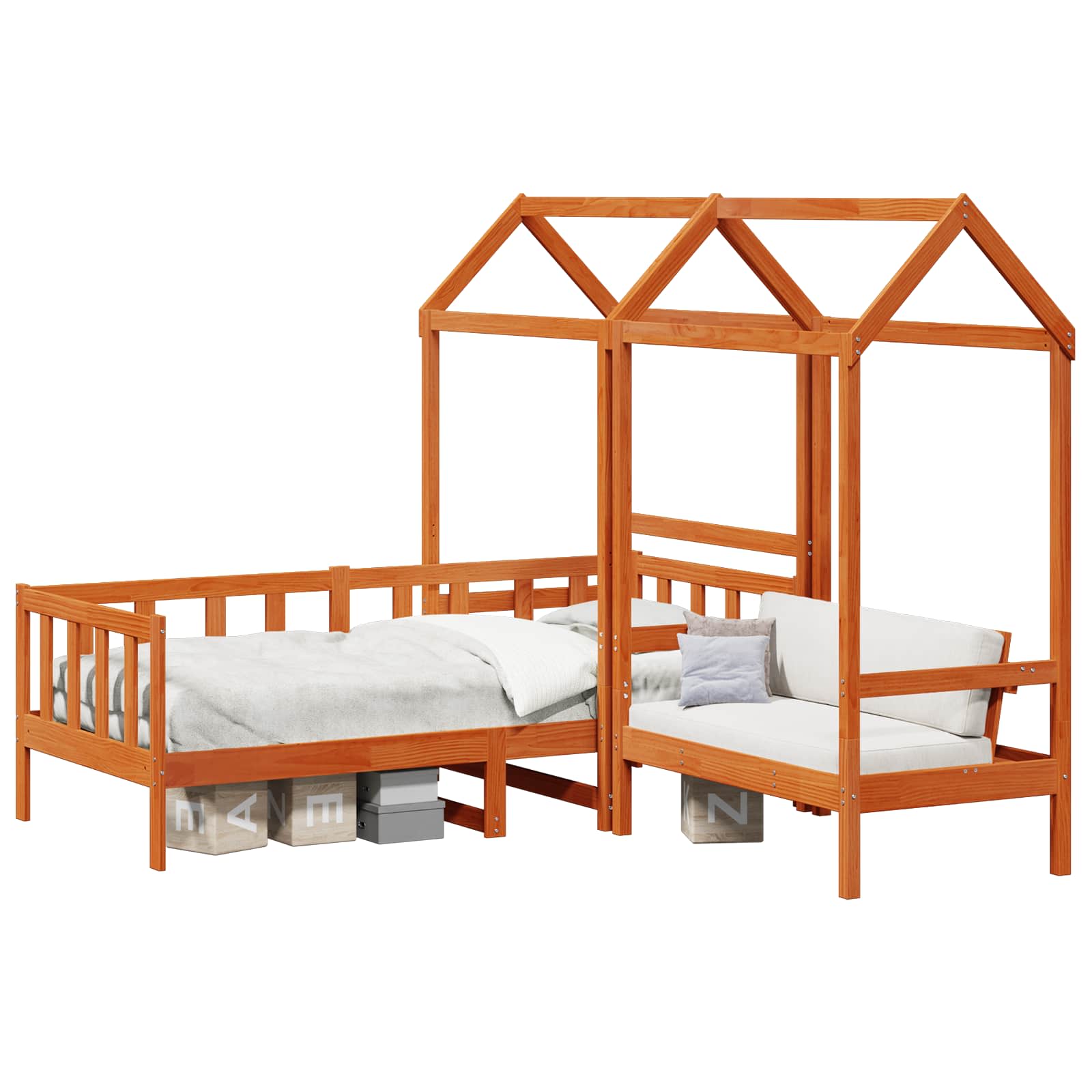 Tagesbett Set Wachsbraun 90 x 200 cm Massives Kiefernholz