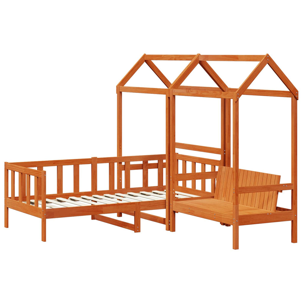 Tagesbett Set Wachsbraun 90 x 200 cm Massives Kiefernholz