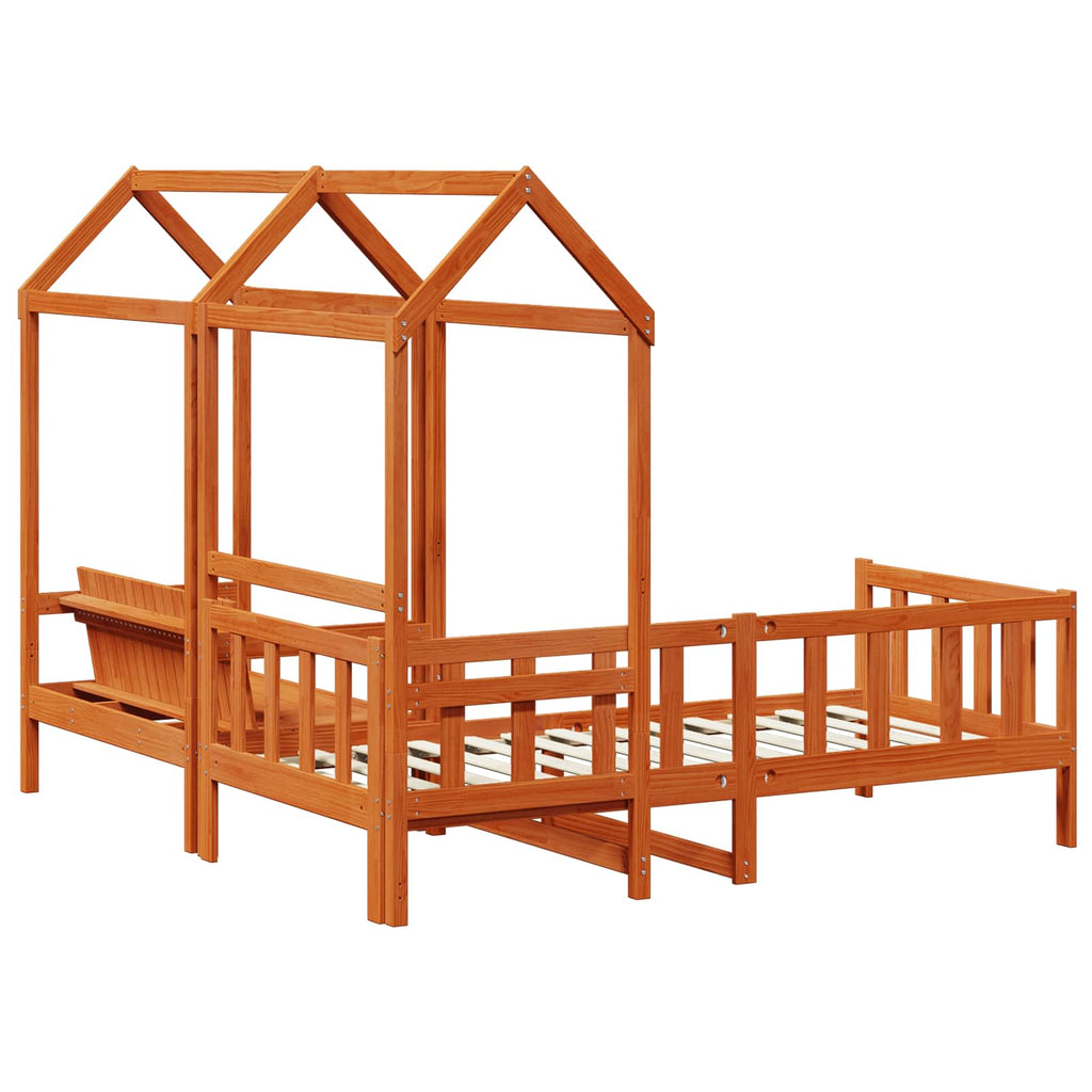 Tagesbett Set Wachsbraun 90 x 200 cm Massives Kiefernholz