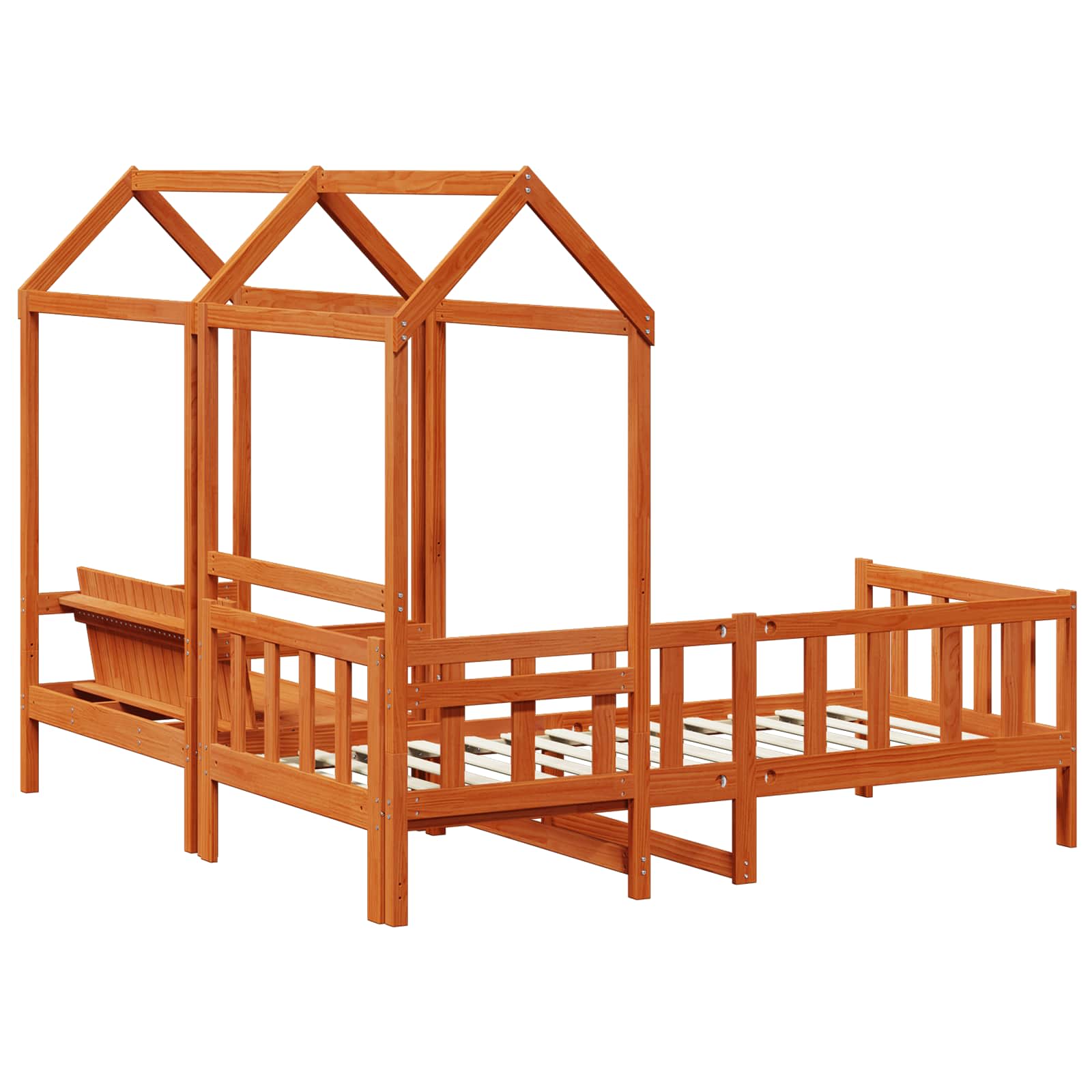 Tagesbett Set Wachsbraun 90 x 200 cm Massives Kiefernholz