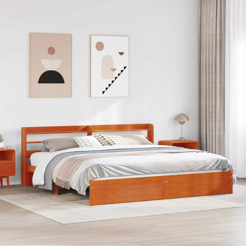 Bettrahmen mit Kopfteil 2 pcs Wachsbraun Massivholz Kiefer
