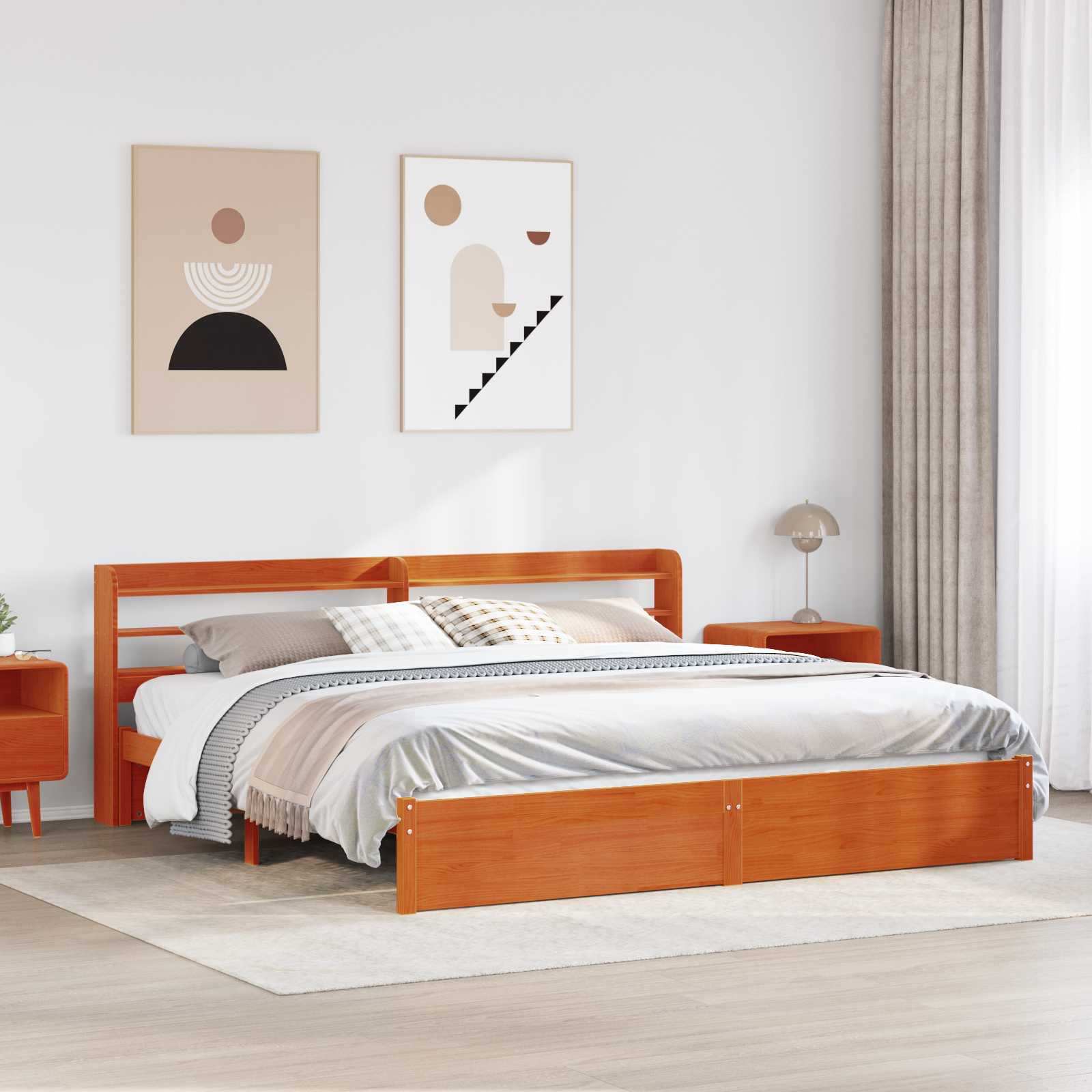 Bettrahmen mit Kopfteil 2 pcs Wachsbraun Massivholz Kiefer