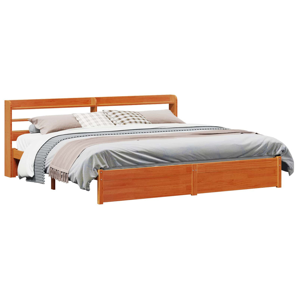Bettrahmen mit Kopfteil 2 pcs Wachsbraun Massivholz Kiefer