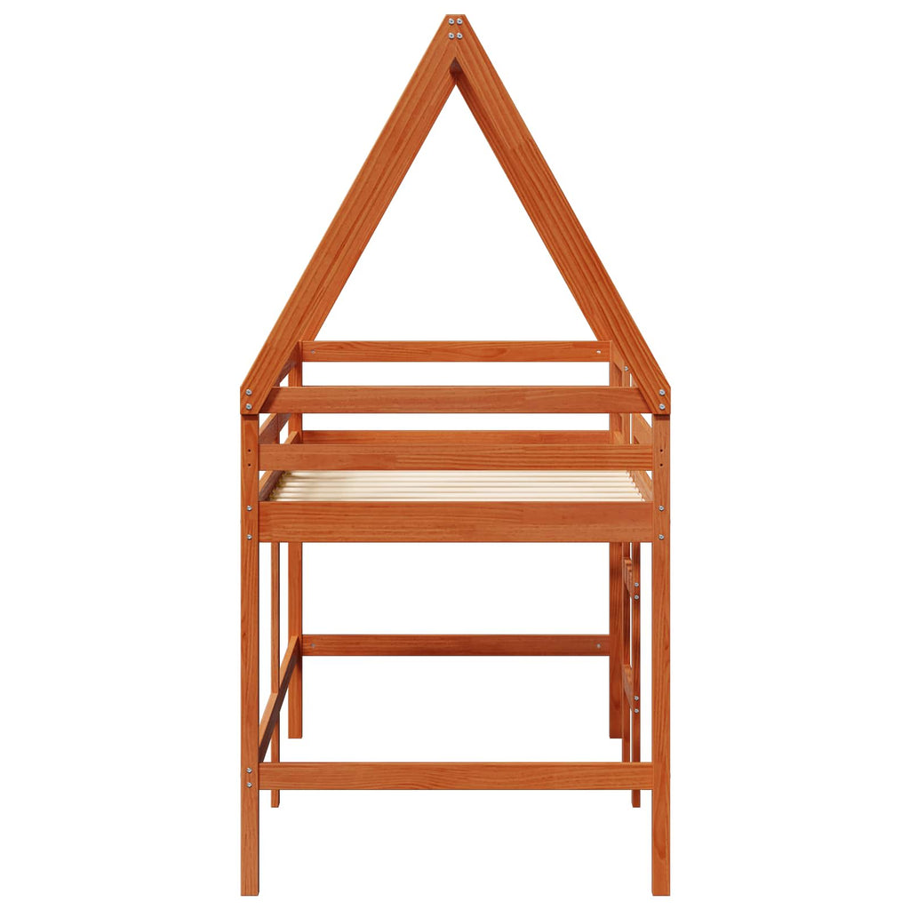 Hochbettrahmen Wachsbraun 90 x 190 cm Massives Kiefernholz