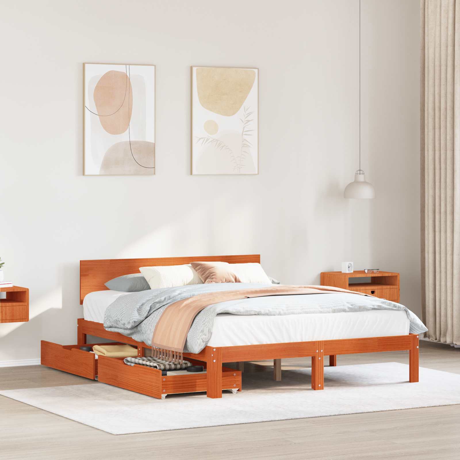 Bettrahmen mit Kopfteil 3 pcs Wachsbraun Massivholz Kiefer
