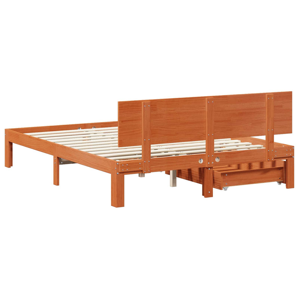 Bettrahmen mit Kopfteil 3 pcs Wachsbraun Massivholz Kiefer