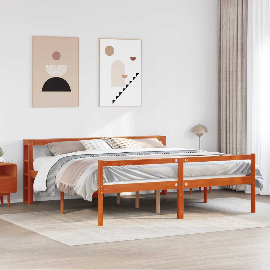 Bettrahmen mit Kopfteil 2 pcs Wachsbraun Massivholz Kiefer