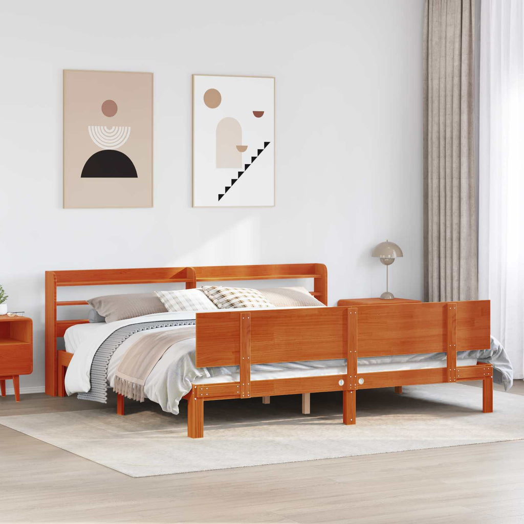 Bettrahmen mit Kopfteil 2 pcs Wachsbraun Massivholz Kiefer