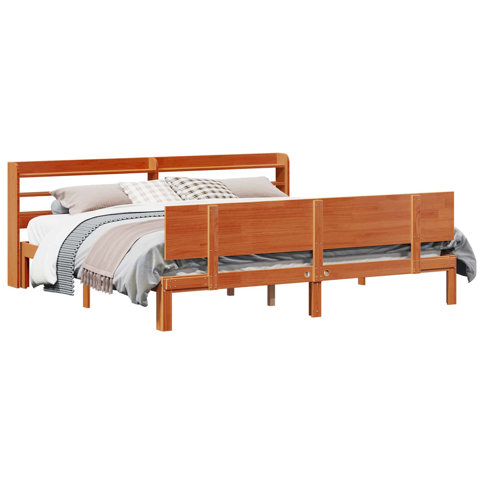 Bettrahmen mit Kopfteil 2 pcs Wachsbraun Massivholz Kiefer