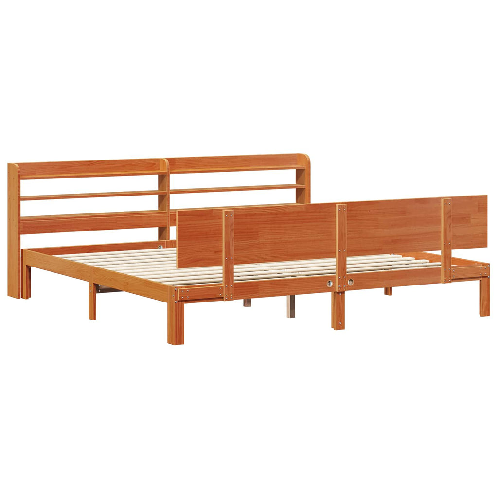 Bettrahmen mit Kopfteil 2 pcs Wachsbraun Massivholz Kiefer