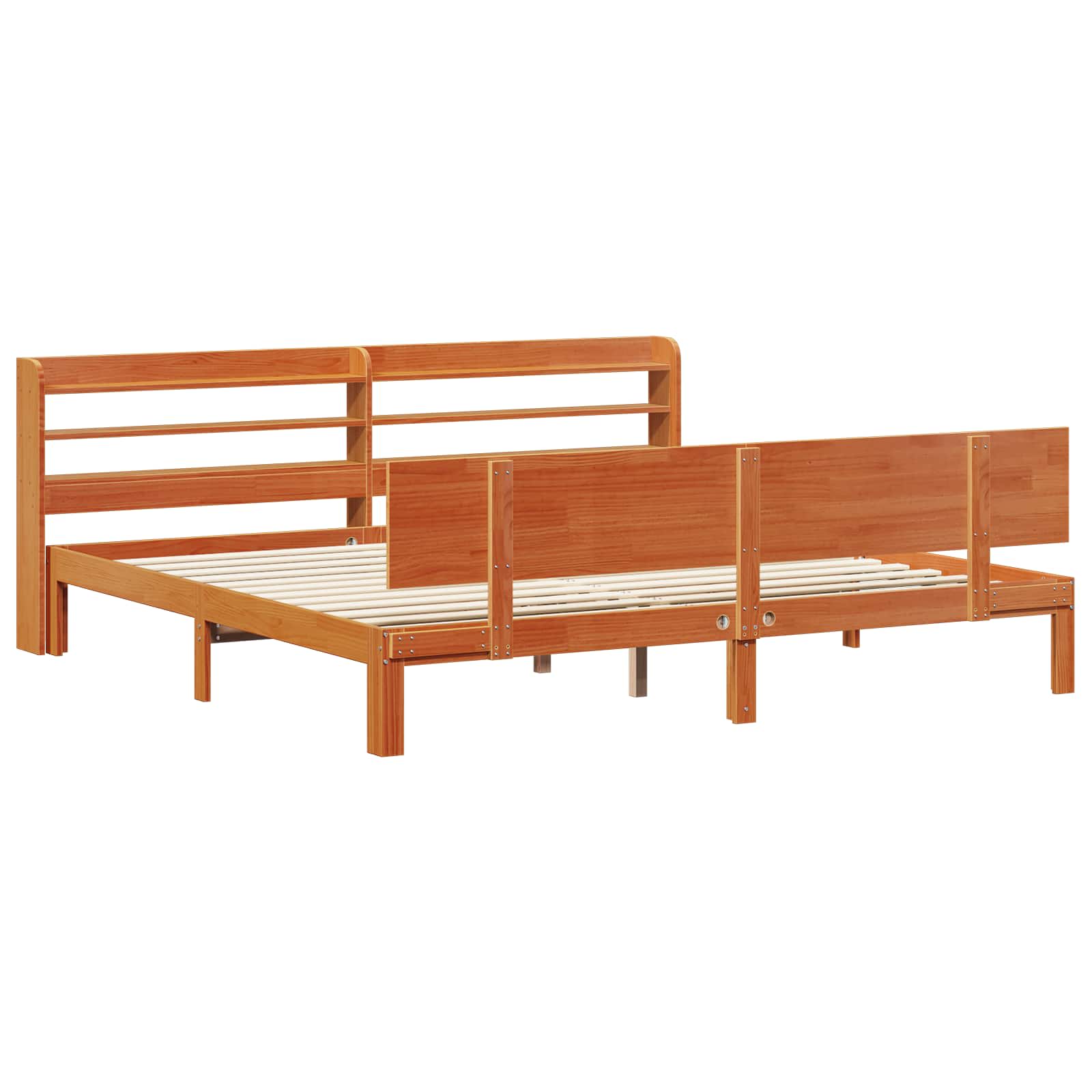 Bettrahmen mit Kopfteil 2 pcs Wachsbraun Massivholz Kiefer