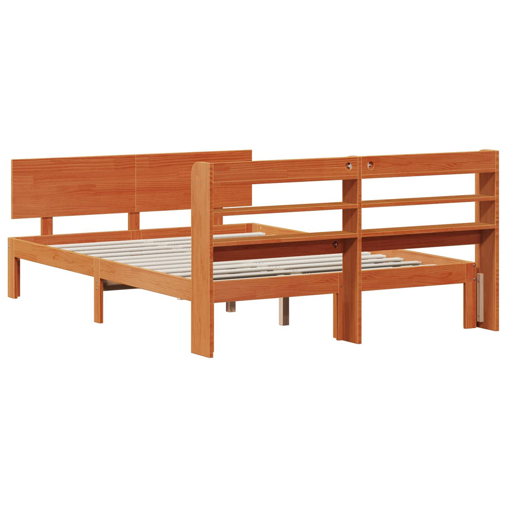 Bettrahmen mit Kopfteil 2 pcs Wachsbraun Massivholz Kiefer
