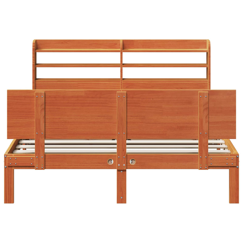 Bettrahmen mit Kopfteil 2 pcs Wachsbraun Massivholz Kiefer